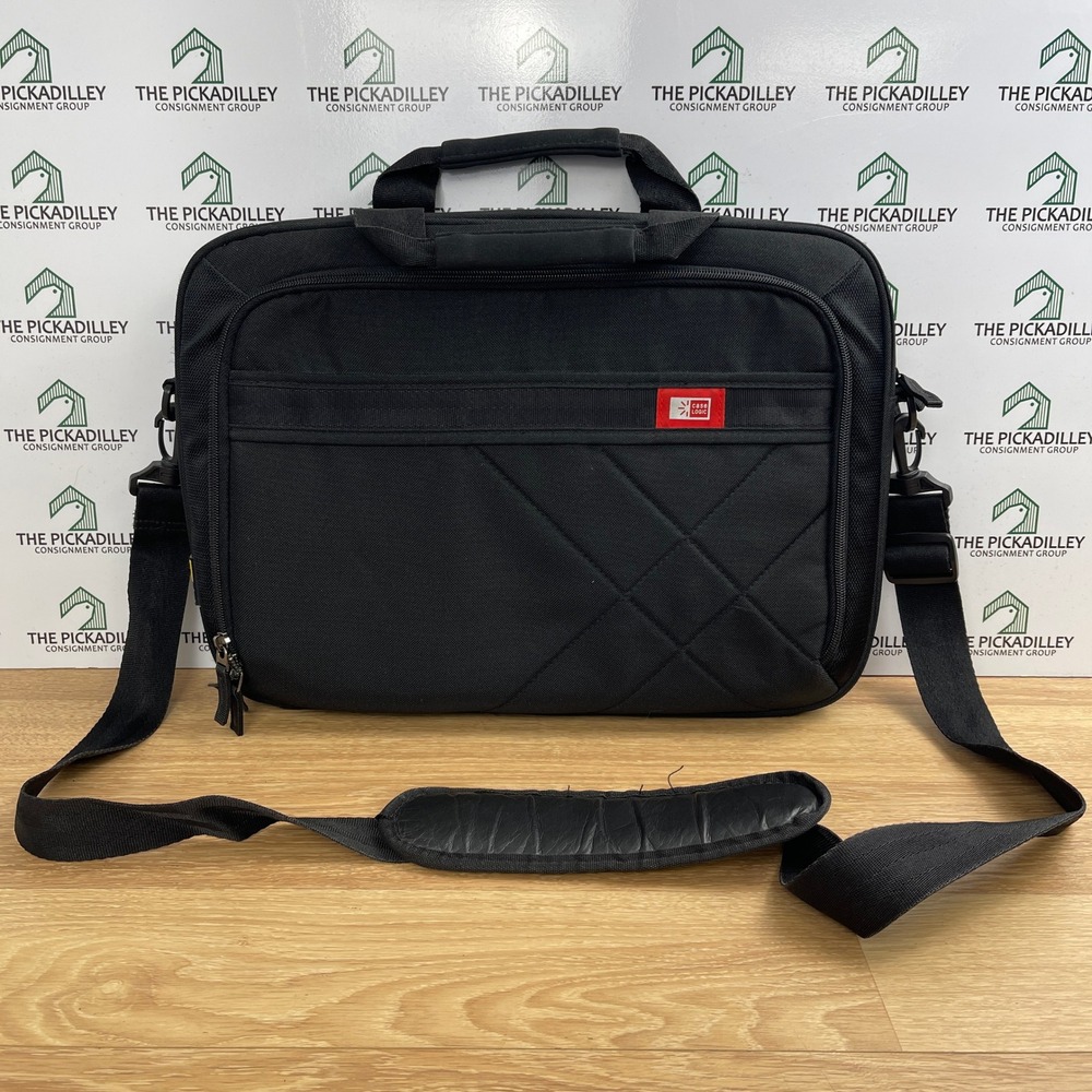 Case Logic Black Nylon Laptop Briefcase Messenger Bag Padded Shoulder Strap 15in